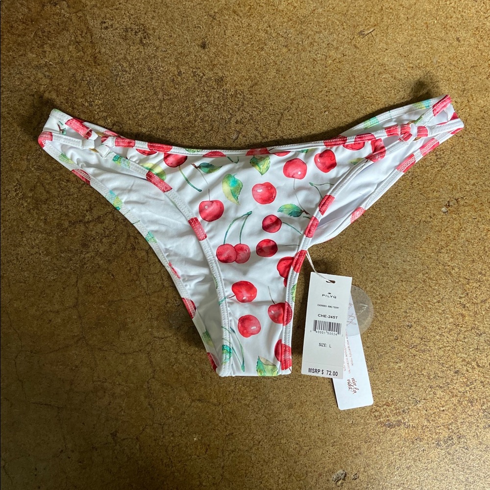 NWT Pilyq Cherry Ring Bikini Bottoms Large